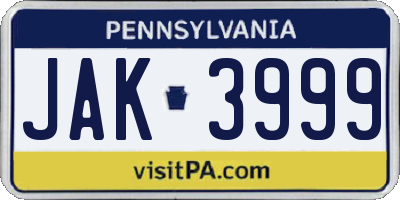 PA license plate JAK3999