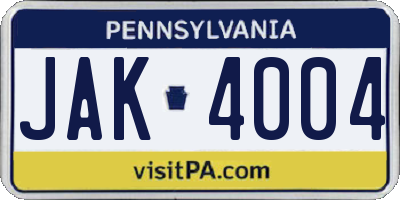 PA license plate JAK4004