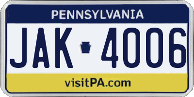 PA license plate JAK4006