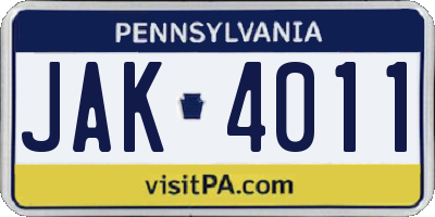 PA license plate JAK4011