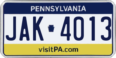 PA license plate JAK4013