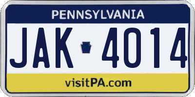 PA license plate JAK4014