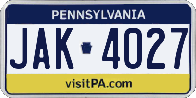 PA license plate JAK4027