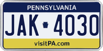 PA license plate JAK4030