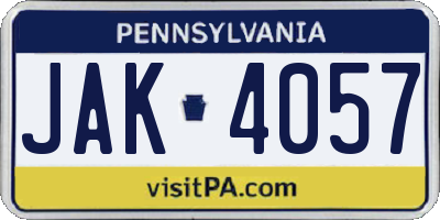 PA license plate JAK4057