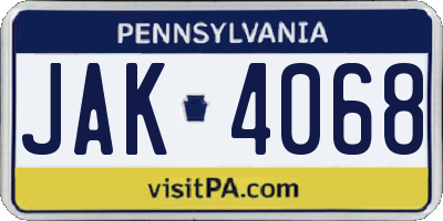 PA license plate JAK4068
