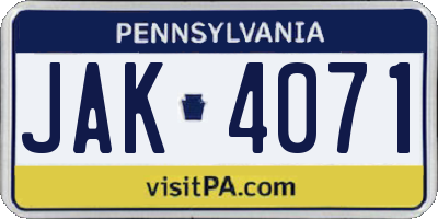 PA license plate JAK4071