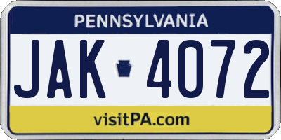 PA license plate JAK4072