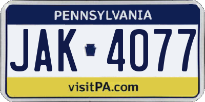 PA license plate JAK4077