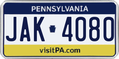PA license plate JAK4080