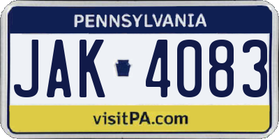 PA license plate JAK4083
