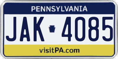 PA license plate JAK4085