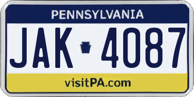PA license plate JAK4087