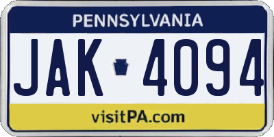 PA license plate JAK4094