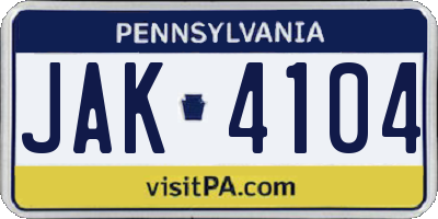 PA license plate JAK4104