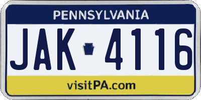 PA license plate JAK4116