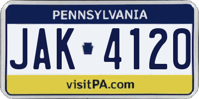 PA license plate JAK4120