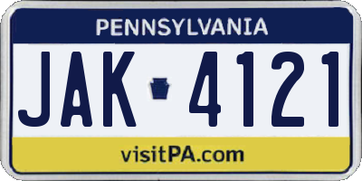 PA license plate JAK4121