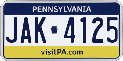 PA license plate JAK4125