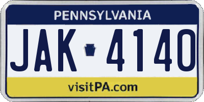 PA license plate JAK4140