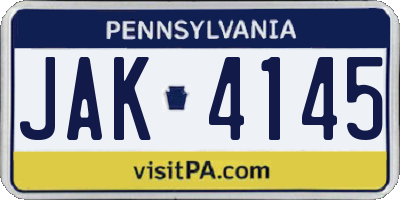 PA license plate JAK4145