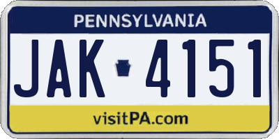 PA license plate JAK4151