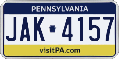 PA license plate JAK4157