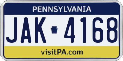 PA license plate JAK4168