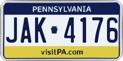 PA license plate JAK4176