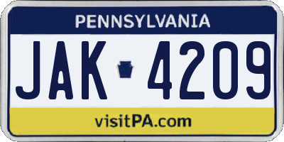 PA license plate JAK4209