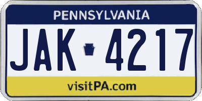 PA license plate JAK4217