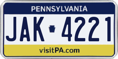 PA license plate JAK4221