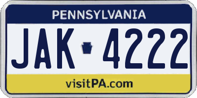 PA license plate JAK4222