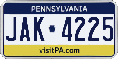 PA license plate JAK4225