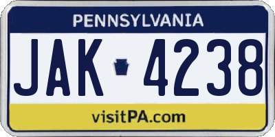 PA license plate JAK4238