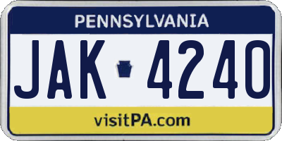 PA license plate JAK4240