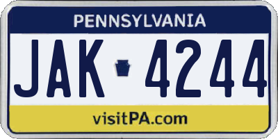 PA license plate JAK4244