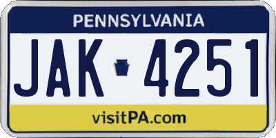 PA license plate JAK4251