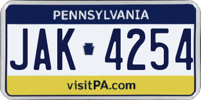 PA license plate JAK4254