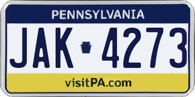 PA license plate JAK4273