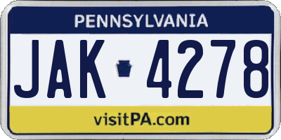PA license plate JAK4278