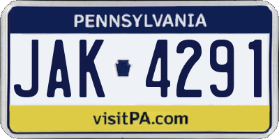 PA license plate JAK4291