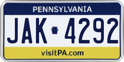 PA license plate JAK4292