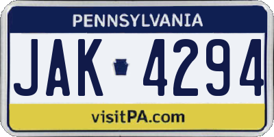 PA license plate JAK4294