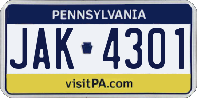 PA license plate JAK4301