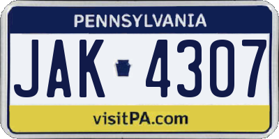 PA license plate JAK4307