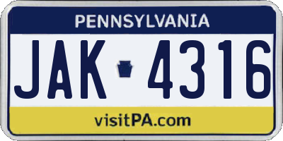 PA license plate JAK4316