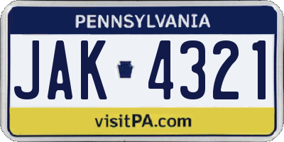 PA license plate JAK4321
