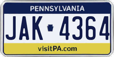 PA license plate JAK4364