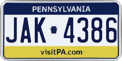 PA license plate JAK4386